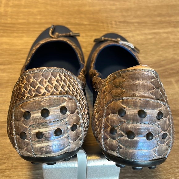 Authentic Tod's Blue Satin With Snakeskin Trim Scrunch Dee Ballet Flats - Picture 5 of 16